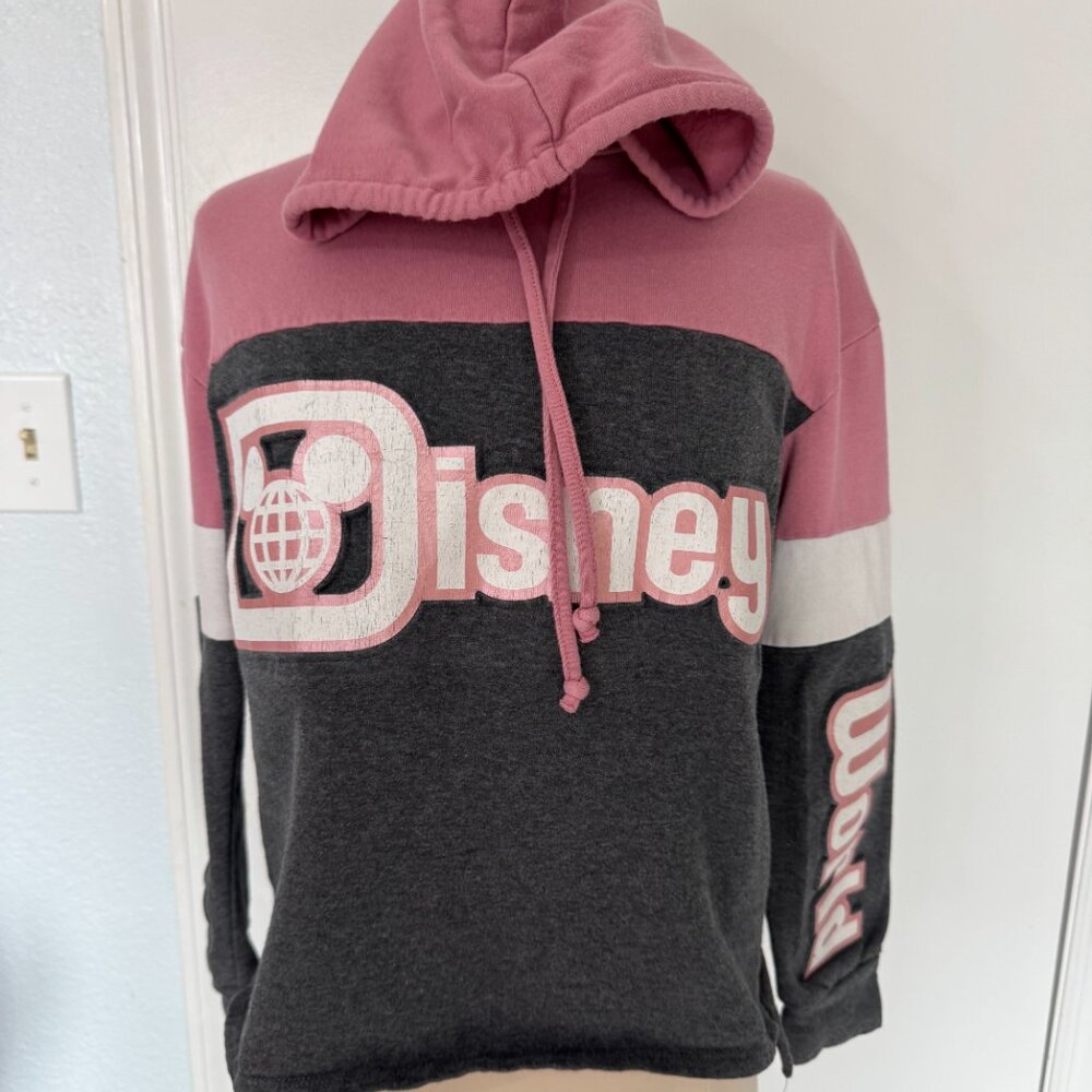 Disney Pink & Gray Colorblock Hoodie Medium Mickey Logo Sweatshirt - Picture 7 of 10
